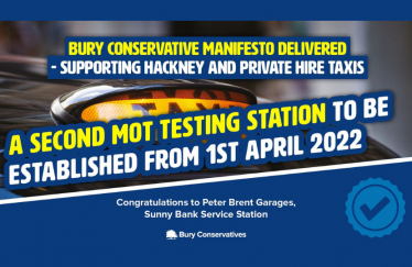 Conservative Manifesto commitment delivered - Supporting Private Hire and Hackney Cabs. A second MOT Testing Station to be established from April 2022